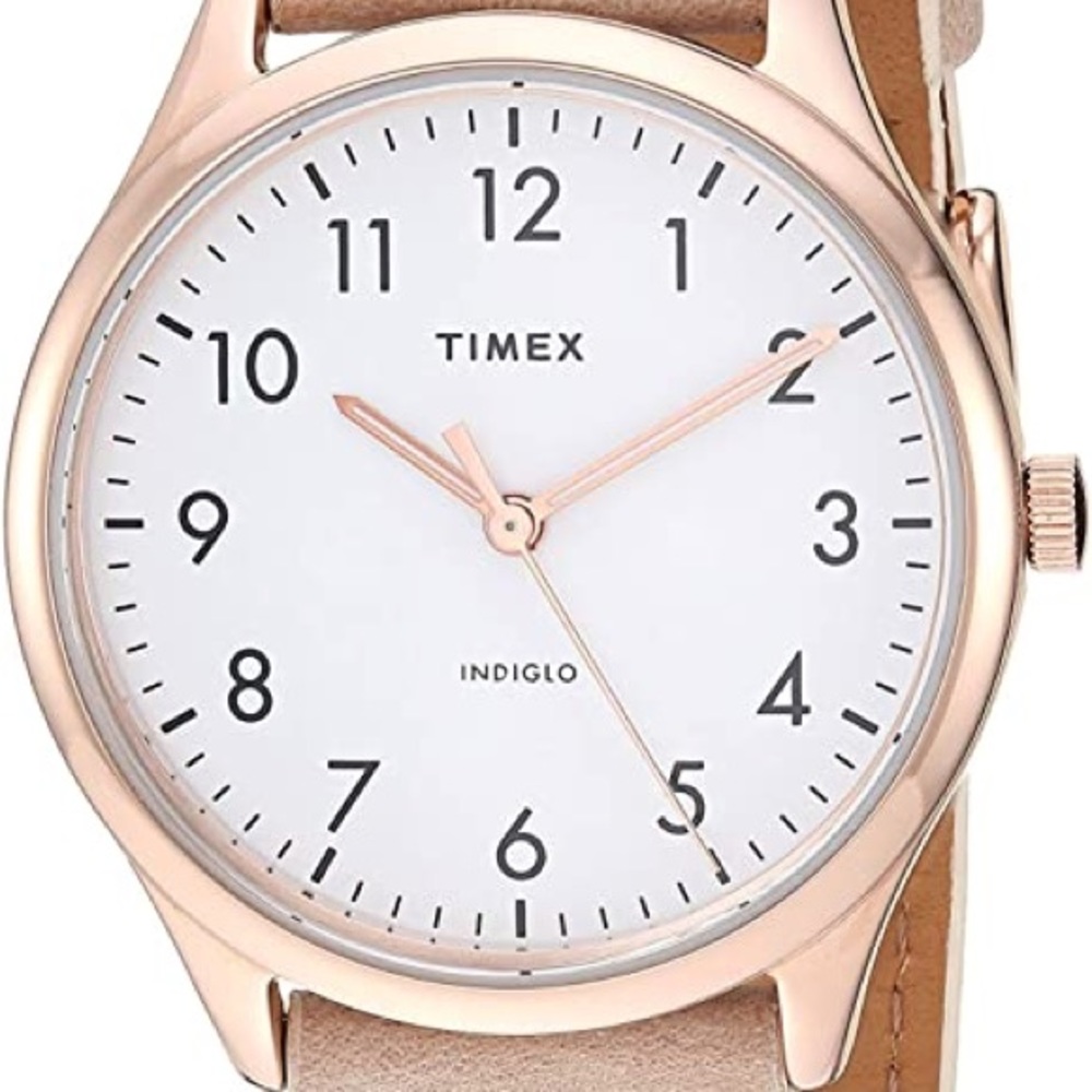 RARE TIMEX‎ Modern Easy Reader 32mm Leather Strap Watch